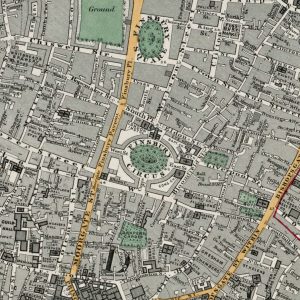 Detail around Finsbury Circus on Stanford’s 1862 map of the City of London